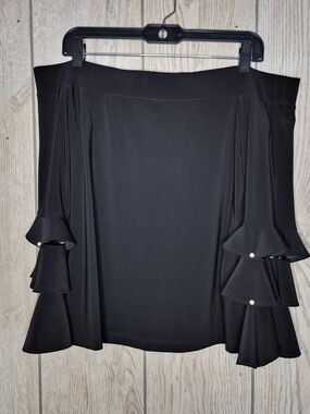 Joseph Ribkoff Black Off-Shoulder Top with Layered Ruffle Sleeves